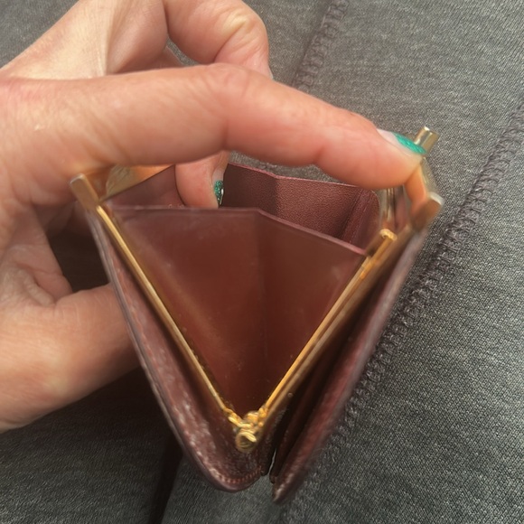 Cartier Burgundy Bordeaux Leather kiss lock Coin Purse dual pockets - Picture 8 of 12